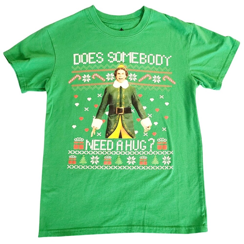 Elf Movie Christmas T-Shirt Does Somebody Need A Hug S Green Cotton Blend Unisex